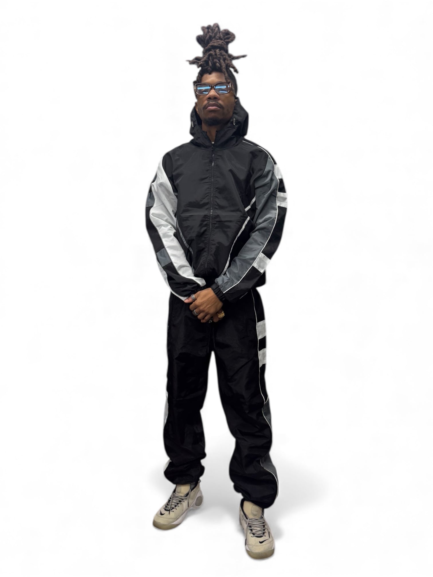 3 Tone Windbreaker Set - Grey/Whie/Black
