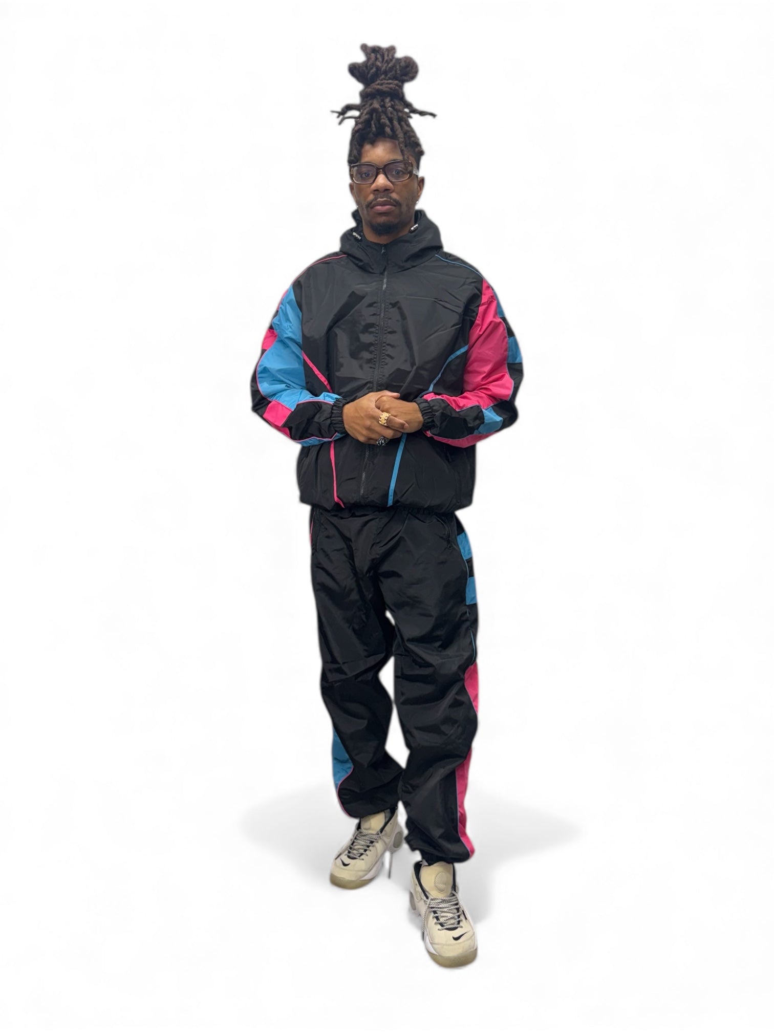 3 Tone Windbreaker Set - Pink/Blue/Black