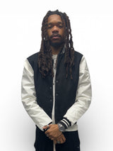 Varsity Jacket Pu Leather Sleeves - Black/White