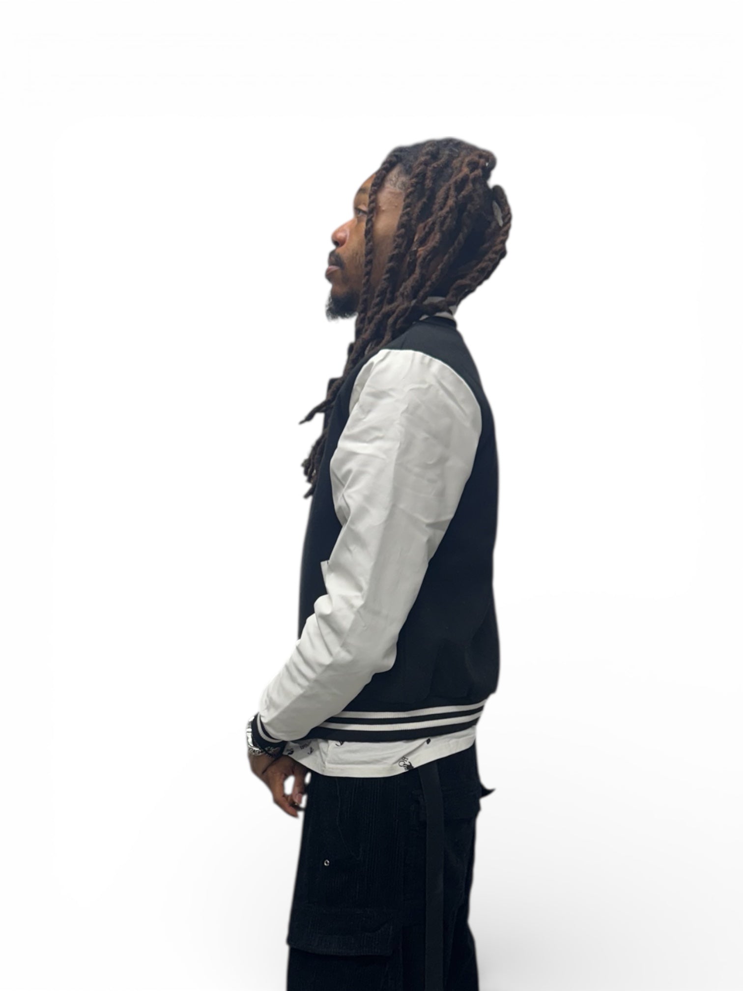 Varsity Jacket Pu Leather Sleeves - Black/White