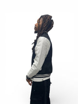 Varsity Jacket Pu Leather Sleeves - Black/White