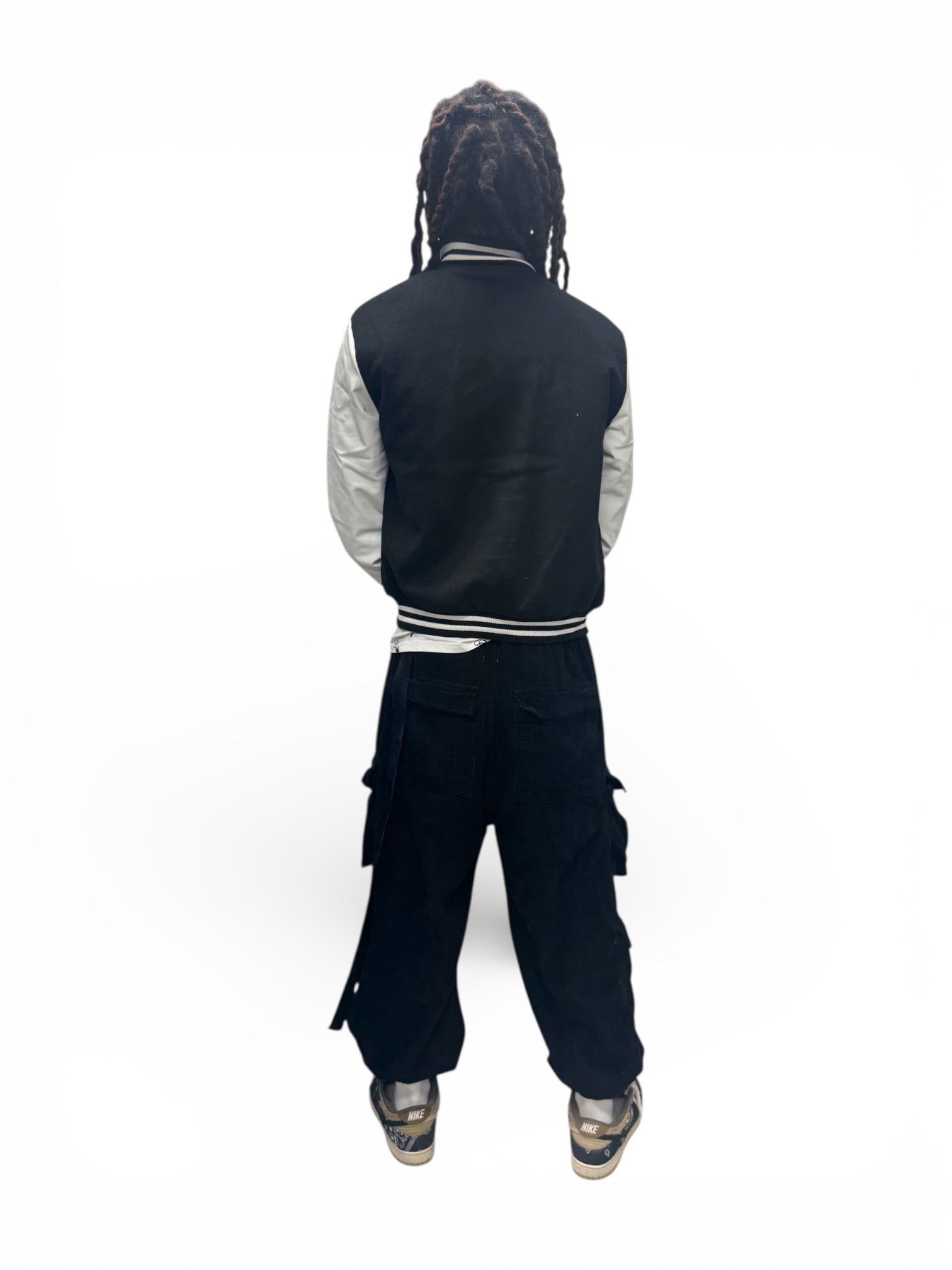 Varsity Jacket Pu Leather Sleeves - Black/White