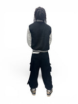 Varsity Jacket Pu Leather Sleeves - Black/White