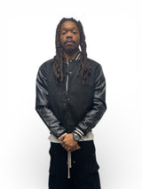 Varsity Jacket Pu Leather Sleeves - Black/Black