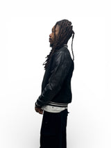 Varsity Jacket Pu Leather Sleeves - Black/Black