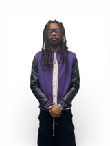 Varsity Jacket Pu Leather Sleeves - Black/Purple