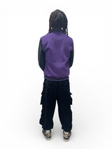 Varsity Jacket Pu Leather Sleeves - Black/Purple