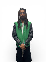 Varsity Jacket Pu Leather Sleeves - Black/Green
