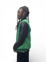 Varsity Jacket Pu Leather Sleeves - Black/Green