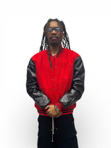 Varsity Jacket Pu Leather Sleeves - Black/Red