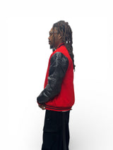 Varsity Jacket Pu Leather Sleeves - Black/Red