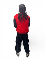 Varsity Jacket Pu Leather Sleeves - Black/Red